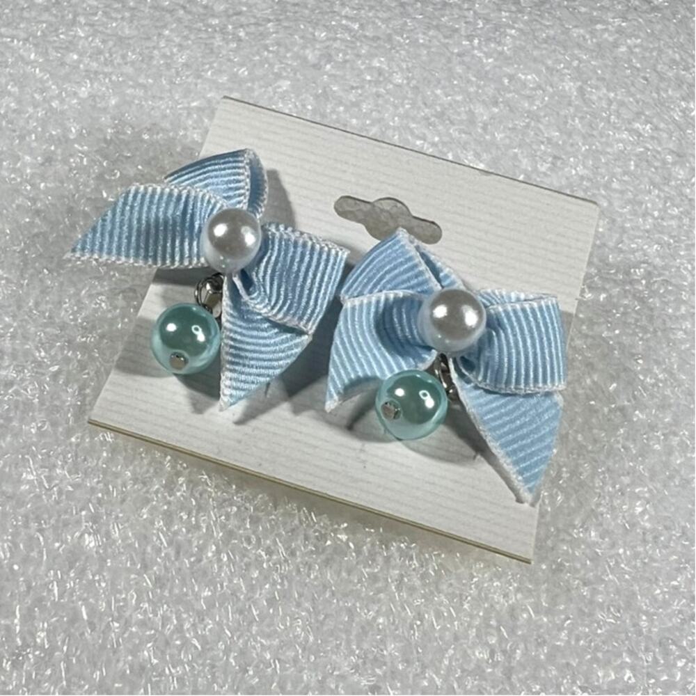 Retro Korean Coquette Faux Simulated Pearl Bow Earrings New on Card Deadstock - Picture 13 of 13